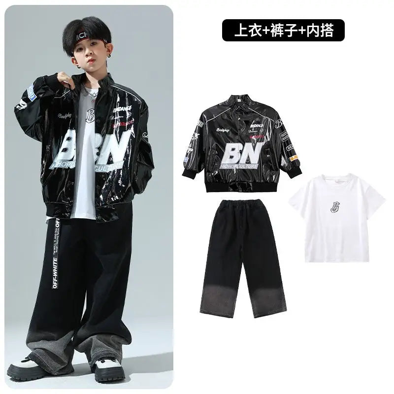 Boys Hip Hop Pullover Street Dance Cargo Pants Girls High Collar Sweatshirt Outfits Kids Jazz Sport Clothes Set Child Streetwear
