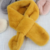 Children Boys Girls Winter Warm Thicken Cross Collar Scarf Solid Color Faux Rabbit Fur Plush Cute Shawl Scarfs