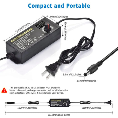 AC to DC Power Supply Adjustable Laboratory Supply Power Source 3V-24V-3A Portable Universal Adapter EU/US Plug Alligator Clip