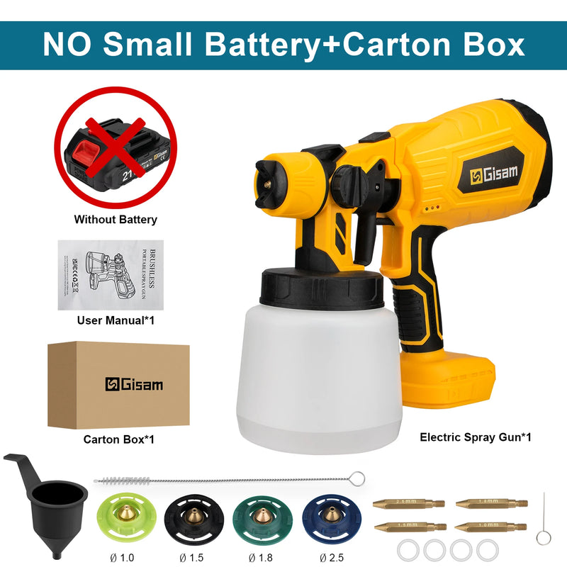 1000ML Brushless Electric Spray Gun Cordless Paint Sprayer HVLP Auto Furniture Steel Coating Airbrush For Makita 18V Battery