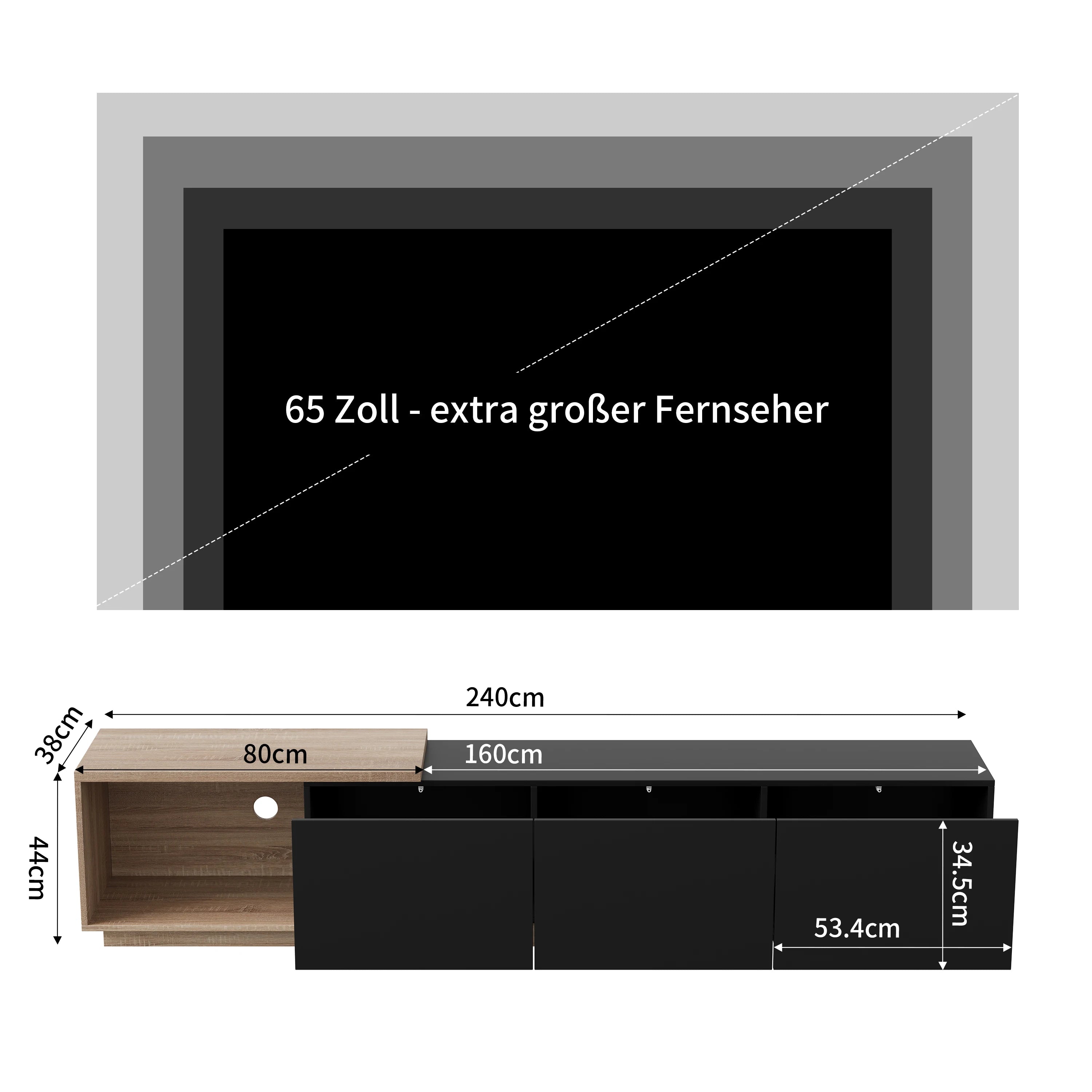 Comanlai 240cm Modern TV Cabinet with LED Lights  Living Room TV Cabinet with 3 Drawers and Open Storageextendable TV Stands