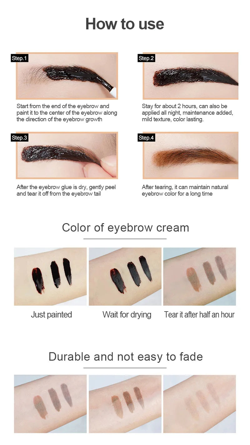 Peel-off Waterproof Tint Eyebrow Gel Makeup Long Lasting Eye Brow Enhancers Liquid Gel Tear Wear Easy Natural Brown Gray Tattoo