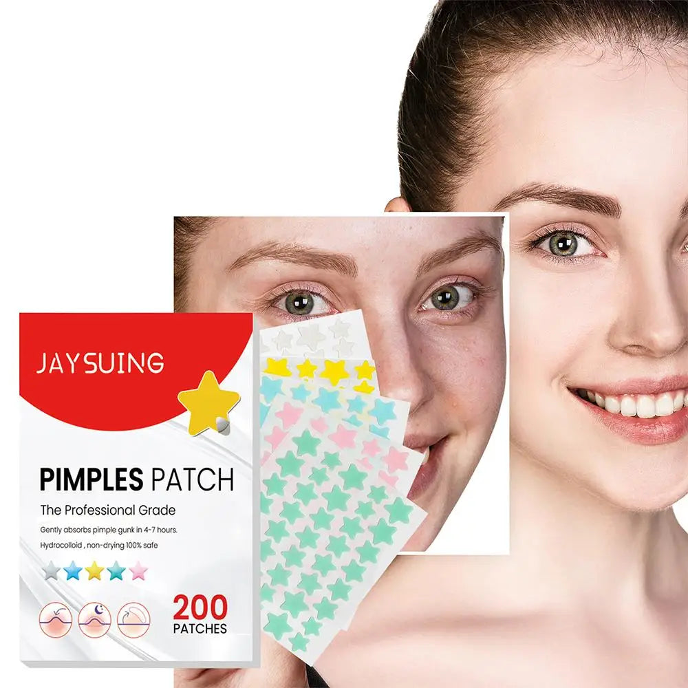 200pcs Colorful Star-Shaped Hydrocolloid Invisible Pimple Patches For Face, Cute Zit Cover Stickers Skin Care