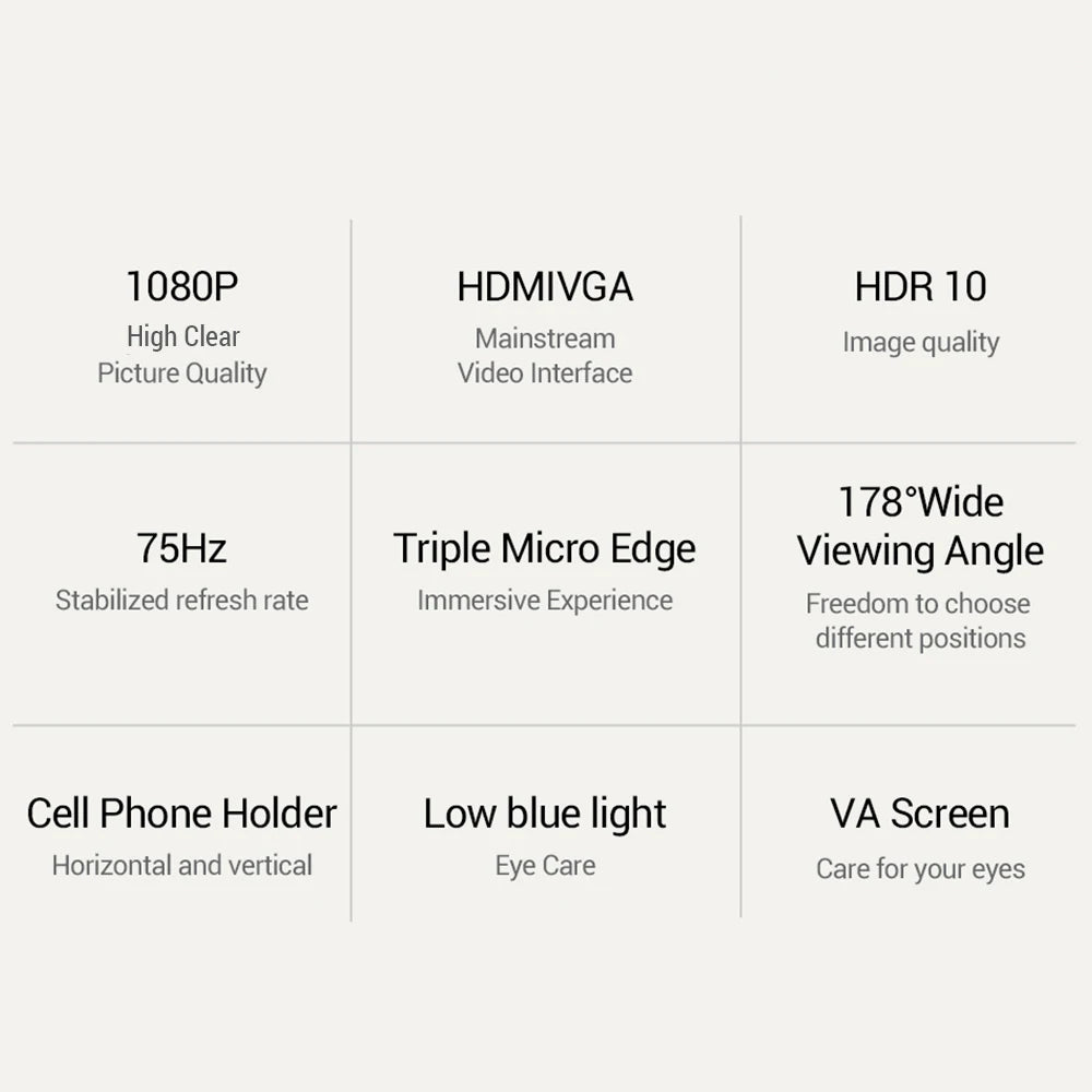 27inch LCD Monitor 1080P FHD 75Hz, Blu-ray Filtered Screen HDR 10 178°Wide Viewing Angle, Mobile Phone Bracket for Office Game