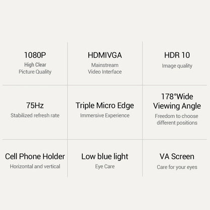 27inch LCD Monitor 1080P FHD 75Hz, Blu-ray Filtered Screen HDR 10 178°Wide Viewing Angle, Mobile Phone Bracket for Office Game