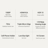27inch LCD Monitor 1080P FHD 75Hz, Blu-ray Filtered Screen HDR 10 178°Wide Viewing Angle, Mobile Phone Bracket for Office Game