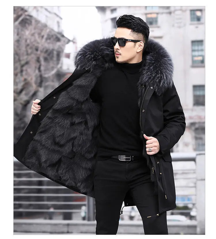 Abrigo de piel sintética Parker para hombre, cálido y nuevo de invierno, de una pieza, de piel sintética de visón, de longitud media.