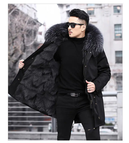 Abrigo de piel sintética Parker para hombre, cálido y nuevo de invierno, de una pieza, de piel sintética de visón, de longitud media.