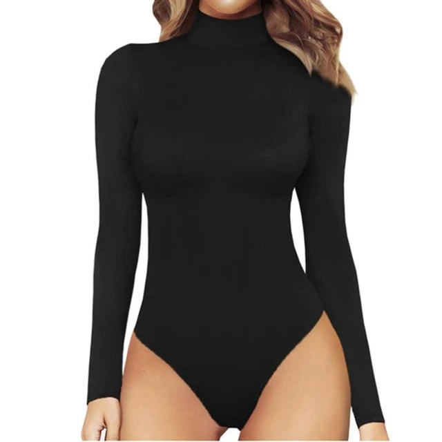 Mono informal de manga larga para mujer, cuello alto, parte inferior lisa, corte ajustado y sexy, estilo europeo y americano, otoño. 
