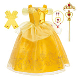Disney Girls Cosplay Belle Princess Dress for Kids Beauty and The Beast Costumes Children Birthday Party with Flower Clothes