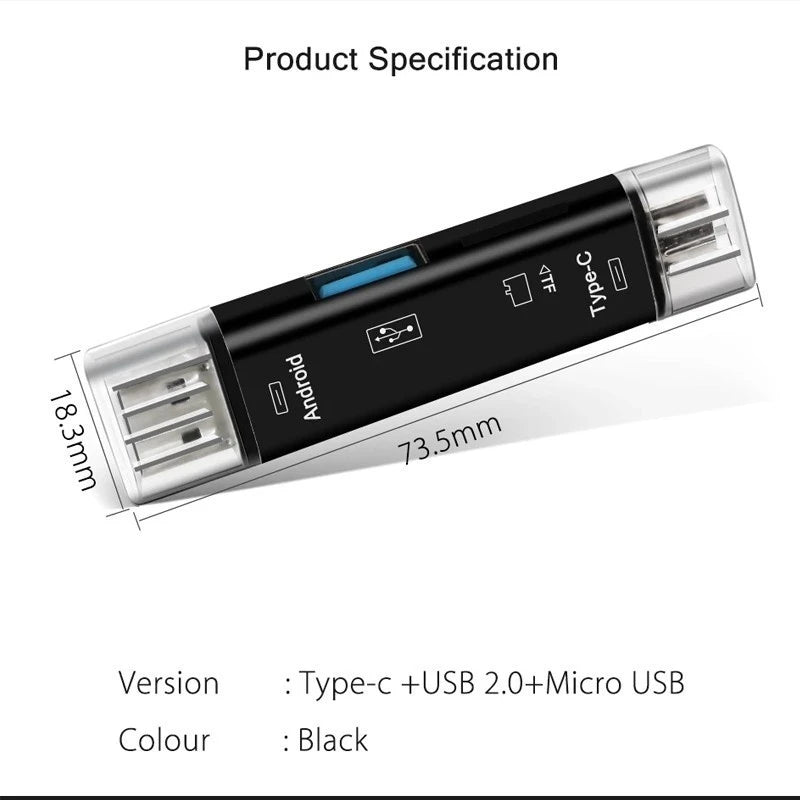 5 In 1 Multifunction USB 2.0 Type C/Usb/Micro Usb /TF/SD Memory Card Reader OTG USB Reader Card Adapter Mobile Phone Accessories