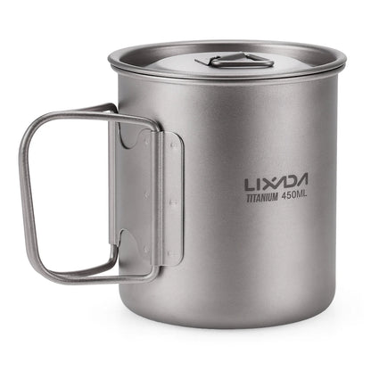 Taza de agua ultraligera de titanio Lixada con asa plegable, portátil para exteriores, camping, picnic, 300 ml/350 ml/550 ml/650 ml