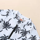 Newborn Baby Infant Boys Swimsuit with Hat Cartoon Tree Print Short Sleeve Round Neck Half Zipper Jumpsuit Bathing Suit