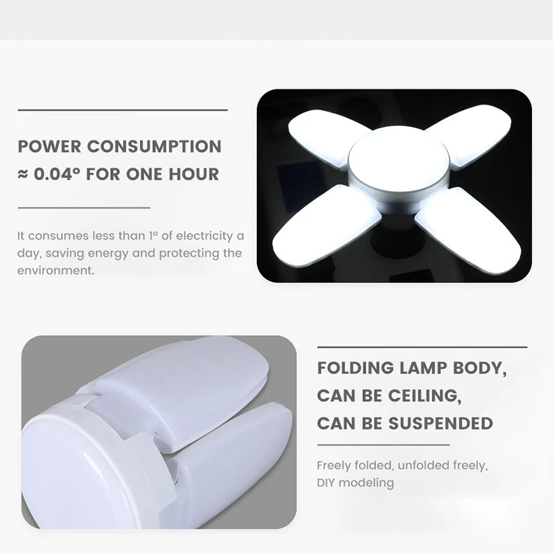 Bombilla LED plegable E27 de 28 W, CA 220 V/110 V, 40 bombillas deformables para iluminación de techo del hogar, almacén y garaje, luz blanca de 6500 K.