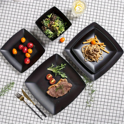 16-Piece Square Dinnerware Set - Heavy Duty Ceramic Plates, Bowls, Cups | Dishwasher & Microwave Safe for Everyday Use