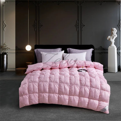 High Grade 100% White Goose Down Quilt Winter Warm Feather Duvet Queen King Cozy Lightweight 3D Bread Comforter Pinch Pleated