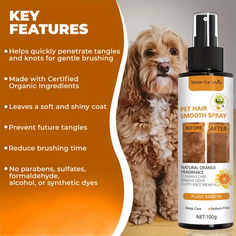 100g Pet Hair Smoothing Care Spray Contains Mild Ingredients, Deeply Moisturizing and Moisturizing Hair. One Spray Can Soften Your Pet Hair More Smooth and Shiny.