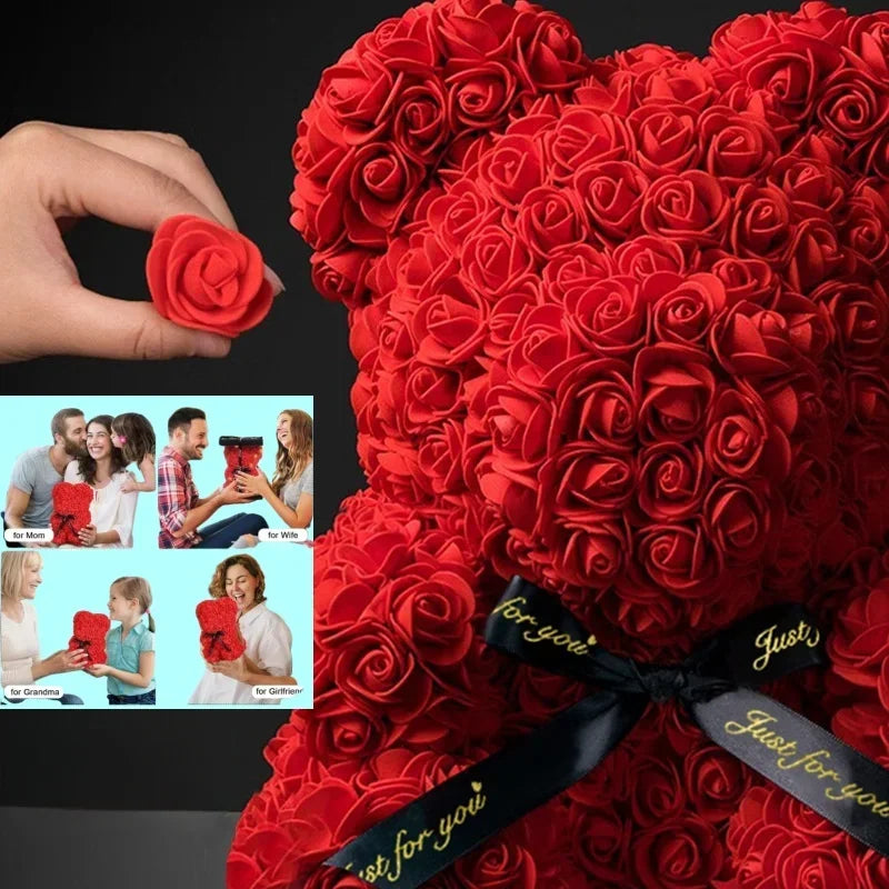 Urso de Pelúcia de Rosas Artificiais Eternas (Modelo 2026) – Presente e Decoração para Dia das Mães, Aniversários, Dia dos Namorados e Datas Especiais