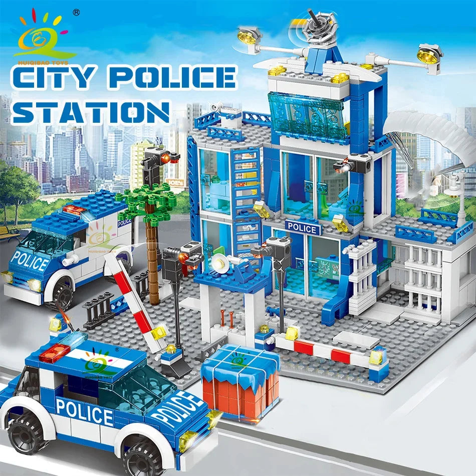 HUIQIBAO - Juego de 753 bloques de construcción de comisaría de policía para niños, figuras de coche DIY, juguetes educativos para niños, regalo para adultos