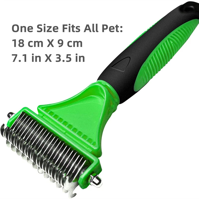 Cepillo de aseo de acero inoxidable para mascotas, de dos caras, para quitar el pelo suelto y desenredar la capa interna, peine rastrillo para perros y gatos, elimina nudos y enredos fácilmente.