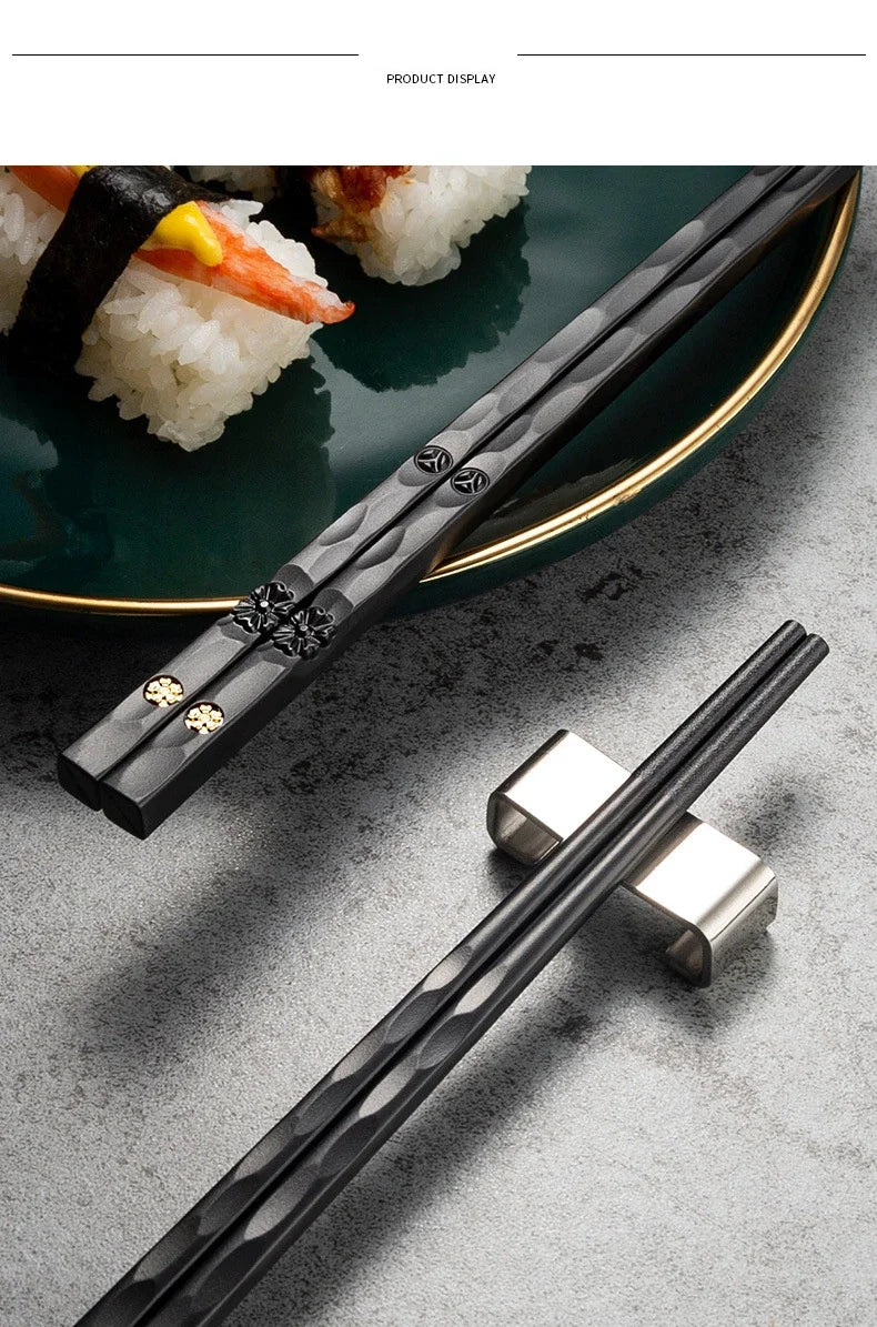 5Pairs Janpanese Reusable Chopsticks Black Sushi Sticks For Food Noodles Alloy Chinese Korean Chopsticks Kitchen Tableware