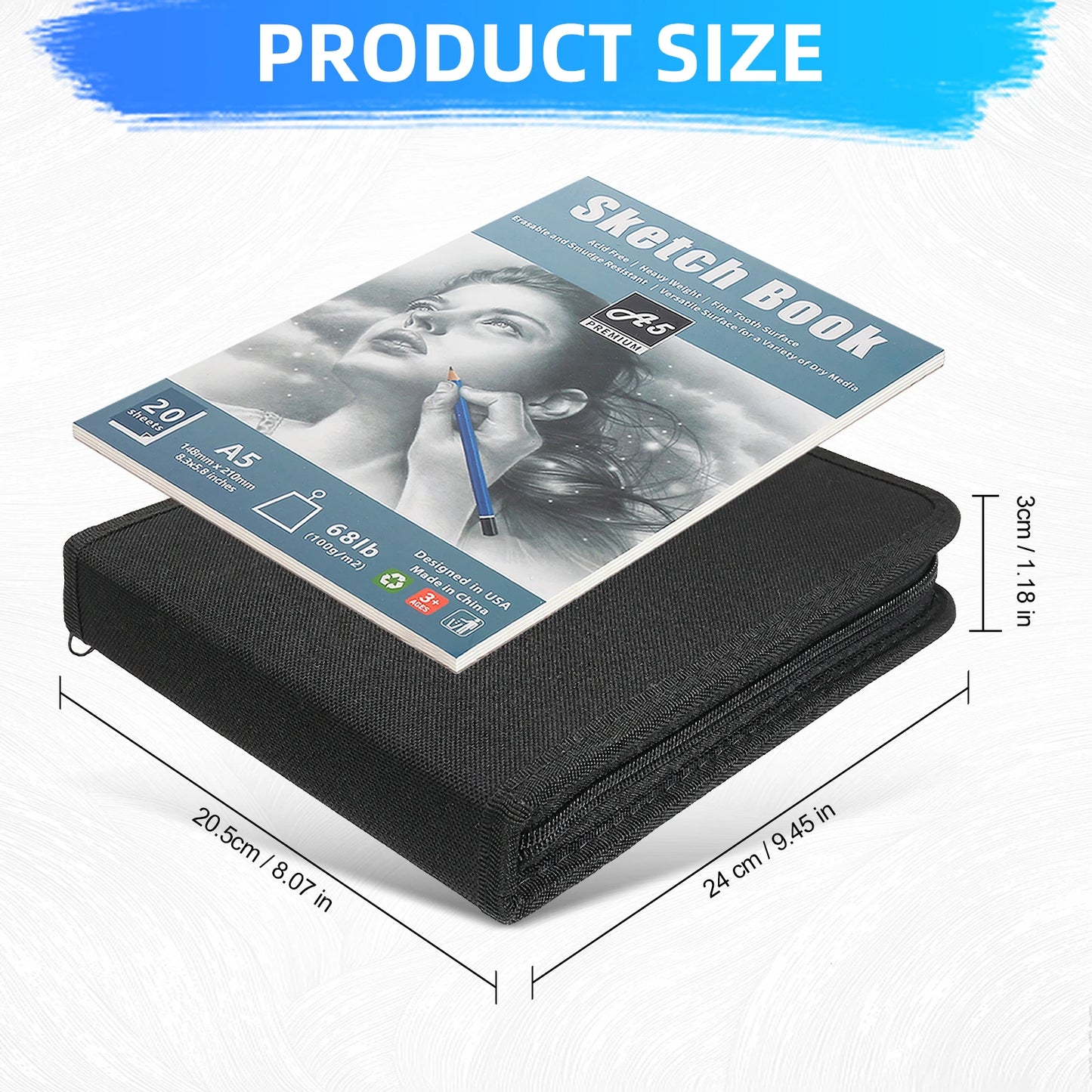 20/54/58/70/144 Drawing And Sketching Kit | Portable Travel Case | Graphite, Charcoal, White Color | Featuring Blending Stump