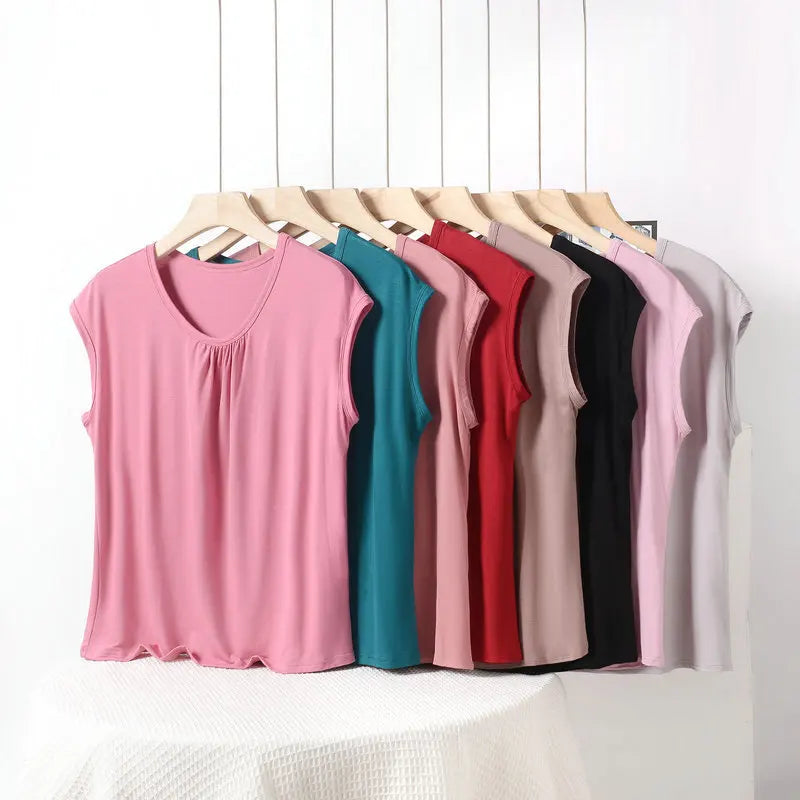 XL to 8XL Plus Size Modal Loose T-Shirt Sleeveless Solid Color Casual Tank Tops Homewear Bottomed Tee Tops Summer Women's Top