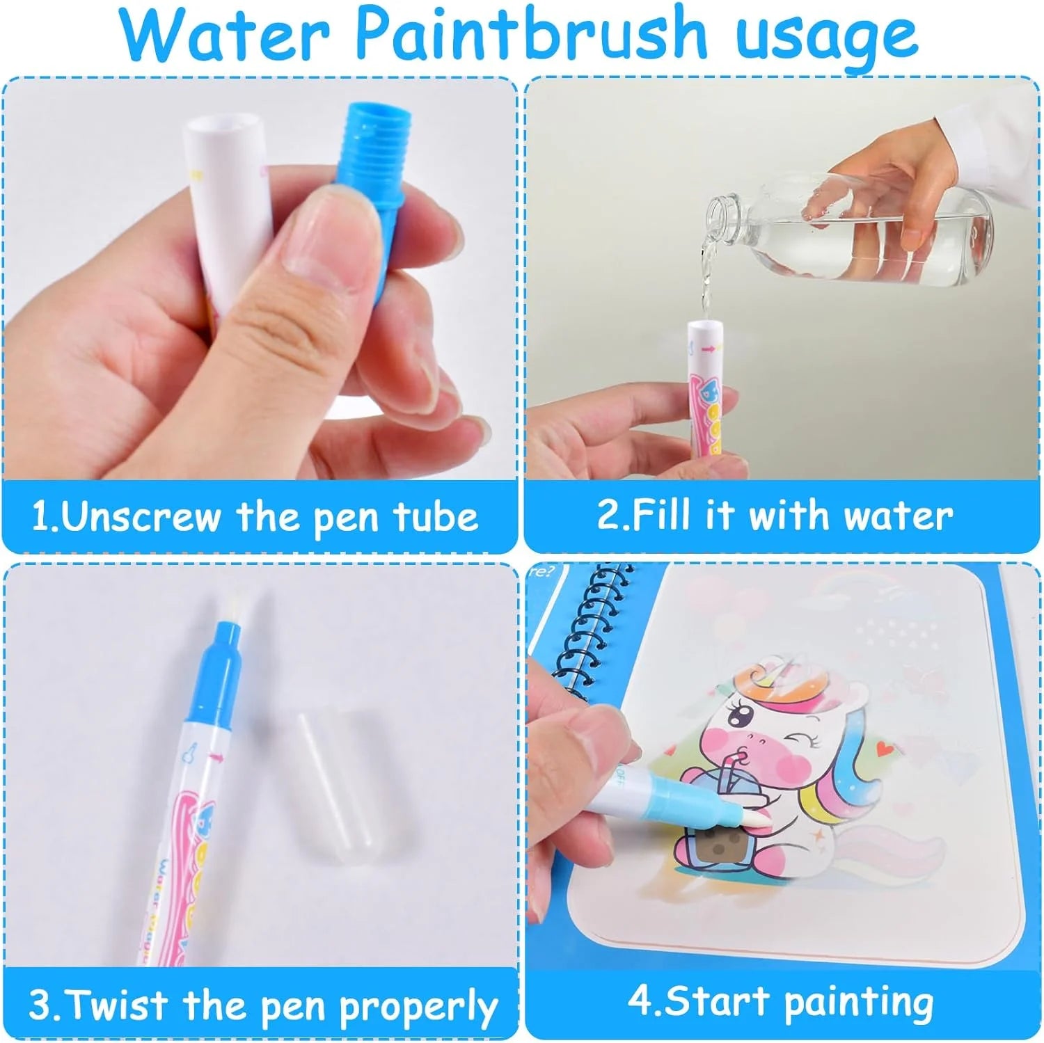 1pc Reusable Water Drawing Book Magic Water Book Mess-Free Magic Painting Pad with Refillable Water Pen Learning  Education Toy