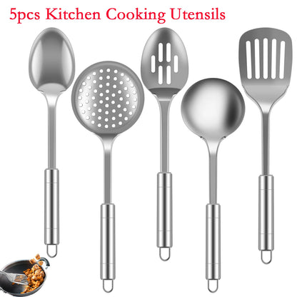 Juego de utensilios de cocina, pala de acero inoxidable, cuchara para sopa, espátula, vajilla, utensilios de cocina, 5 uds.