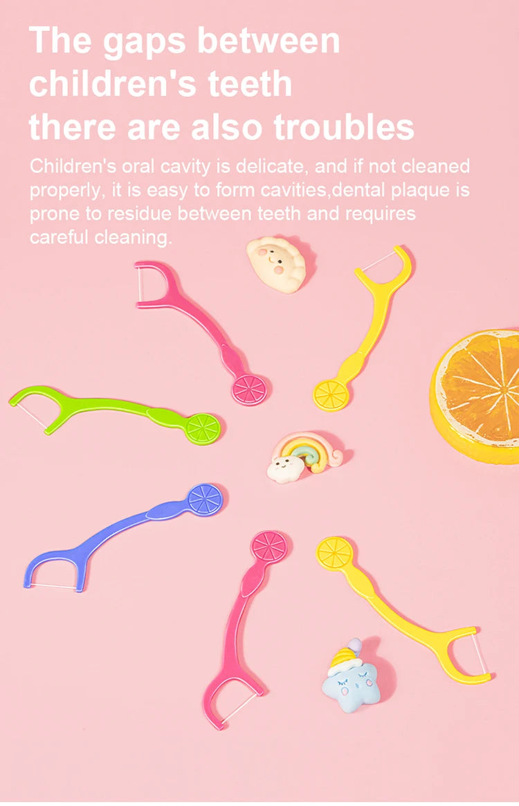 60pcs Kids Dental Floss Picks Cartoon Shape Teeth Cleaning Toothpicks Individual Pack Oral Care Dental Flosser for Children