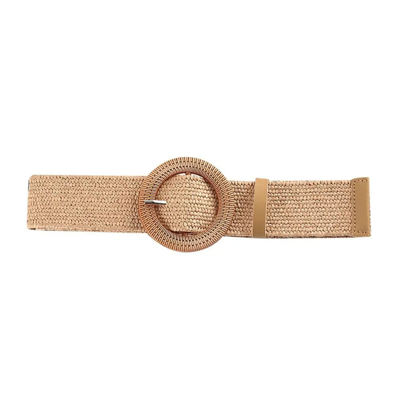 Summer Fashion Women Straw Belt Casual Bohemian Wide Summer Braided Waistbelt  Buckle Elastic Female Straw Waist Belt