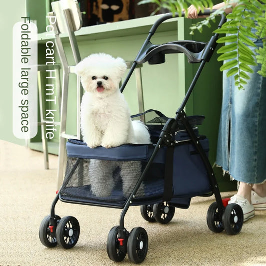 Pet Stroller Lightweight Cat Small Dog Walking Shopping Dual-Use Teddy Walking Baby Stroller Small Pulling Damping Large Space Pet Supplies