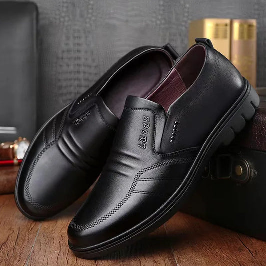 Men's leather shoes, new black, soft bottom, anti-slip, breathable shoes, men's business dress casual, luxury light flat