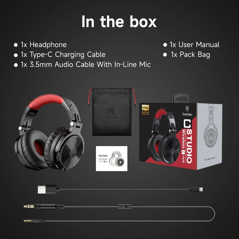 Oneodio Pro C Wireless Bluetooth 5.2 Headphones Over Ear With Microphone Hi-Res Audio Wired&Wireless Headset 110h Playtime AAC