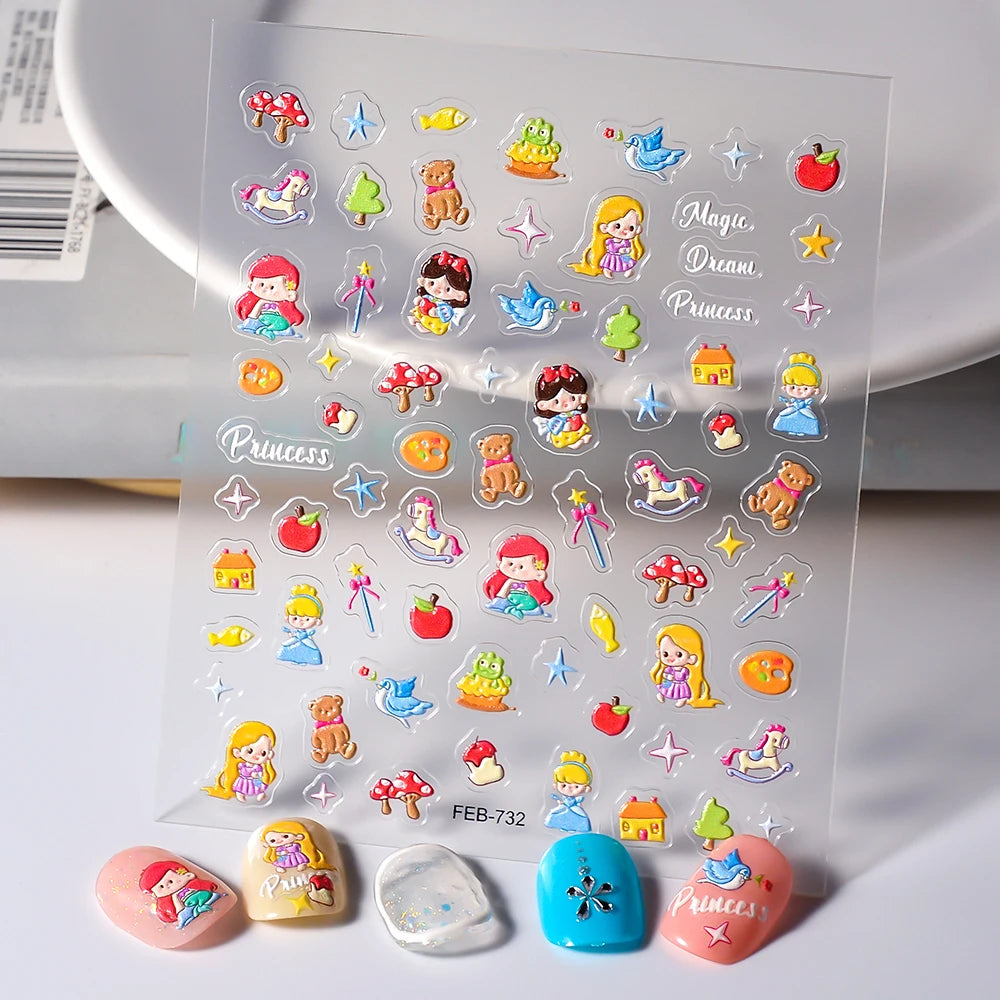 Sanrio Anime 5D Nail Stickers Hello Kitty Kurome Cartoon Stickers Nail Decoration Cute Melody Nail Art Decals Nail Art Supplies