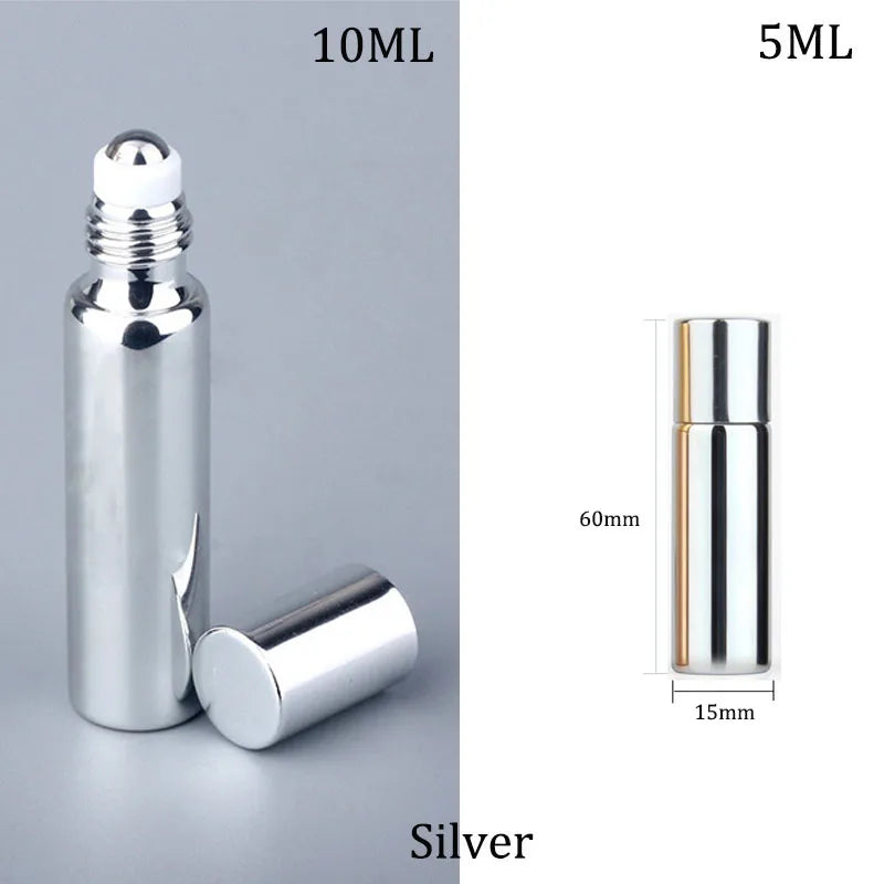 5/10ml UV Glass Stainless Steel Beads Essential Oil Roll-on Glass Bottle Eye Cream Massage Application Sample 1pc