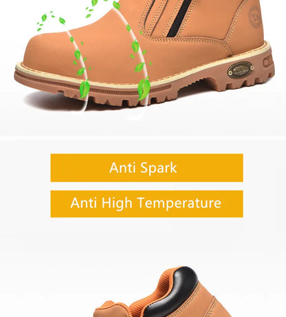 Zapatos de trabajo para hombre, zapatos de seguridad impermeables, botas de cuero antichispas para hombre, zapatos de soldador antideslizantes y antiperforación para hombre, zapatos de trabajo negros.