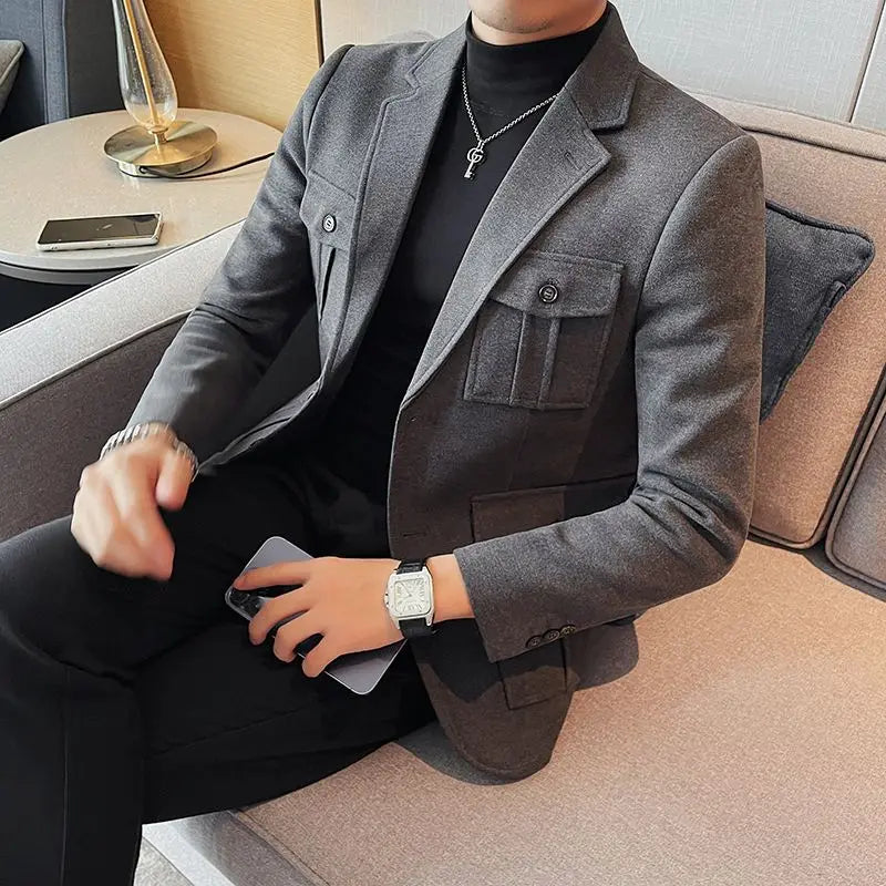 Tweed Men's Suit Jackets Single Breasted Male Blazer Gray Fashion 2024 Luxury Designer Menswear Coat Korean Style Clothes Casual