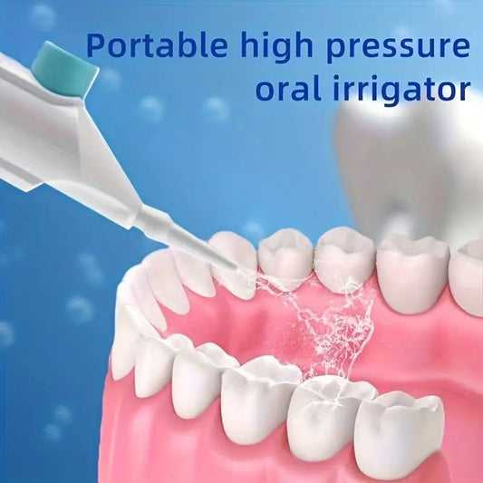 Irrigador bucal de alta presión para el hogar, portátil, para limpiar dientes, con hilo dental y palillo de dientes manual de agua a alta presión.