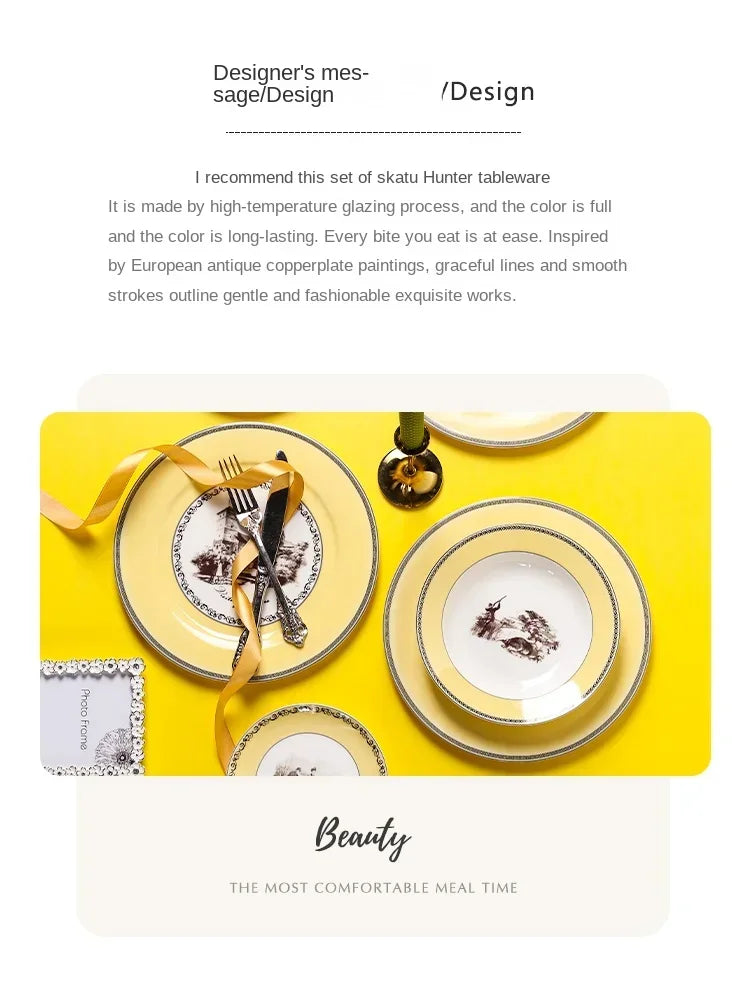 Nordic retro European tableware porcelain plates cups saucers pots high-end luxury sets creative home gifts