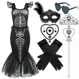Halloween New Horror Skeleton Little Mermaid Costume Ariel Princess Black Skeleton Fishtail Dress Holiday Special Dress