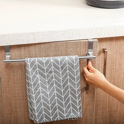 Estante para trapos de cocina y baño de acero inoxidable, colgador de paños de cocina, toallero de un solo poste, soporte colgante para puerta trasera.
