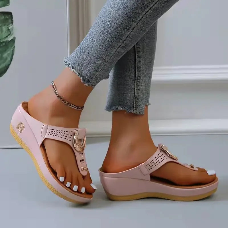 Women New Summer Sandals Open Toe Beach Shoes Flip Flops Wedges Comfortable Slippers Cute Sandals  Femme Plu Size 35~43