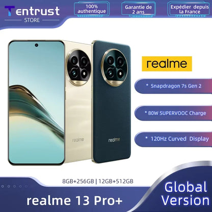 Versión global del teléfono inteligente realme 13 Pro Plus 5G con Snapdragon 7s Gen 2, pantalla Curved Vision de 120 Hz, carga SUPERVOOC de 80 W, imágenes de IA