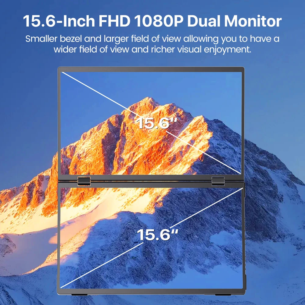 Cdisplay 15.6" Dual Portable Monitor 1080P FHD Laptop Screen Extender Folding Stacked Dual Monitors for Laptop PC Windows Mac