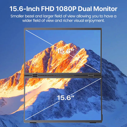 Cdisplay 15.6" Dual Portable Monitor 1080P FHD Laptop Screen Extender Folding Stacked Dual Monitors for Laptop PC Windows Mac