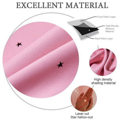 Kids Girls Bedroom Pink Curtains Star Cutout Blackout with White Sheer Pastel Nursery Window Curtain Panels for Living Room Home