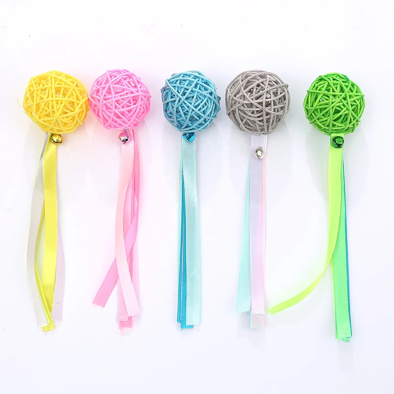 Juguete para gatos, serpentina de bolas de ratán multicolor, campana de cola, juego interactivo, suministros para mascotas