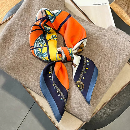 2024 Horse Print Female Silk Neck Scarf Square Hair Scarves Foulard Head Band Shawls Wraps Neckerchief Bandana Women