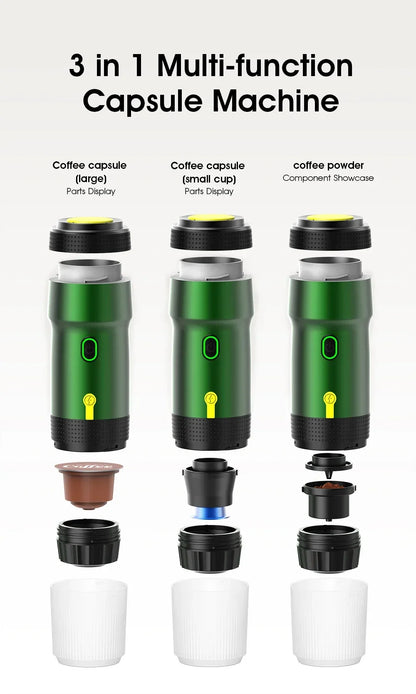 Electric Portable Coffee Machine Portable Italian Espresso Machine for Car & Home 3-in-1 Capsule Powder Travel Coffee Maker
